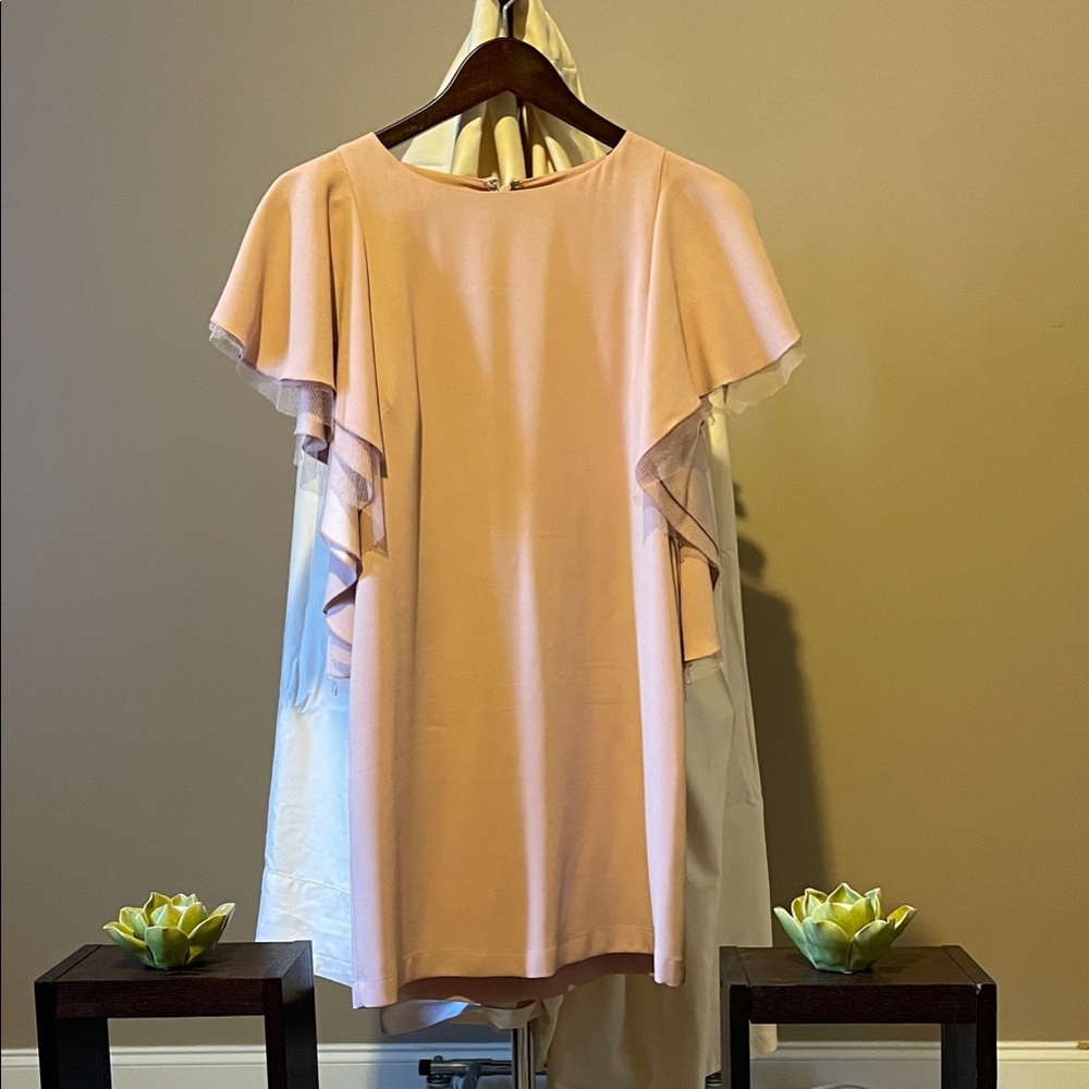 BCBGMaxAzria Blush Pink Midi Dress with Flutter Sleeves